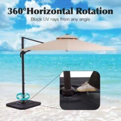12 Ft. X 12 Ft. Aluminum Cantilever Patio Umbrella With Weighted Base In Beige 14 12 Ft. X 12 Ft. Aluminum Cantilever Patio Umbrella With Weighted Base In Beige -Jearey jearey cantilever umbrellas fx12ddz bg 1f 1000