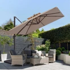 12 Ft. X 12 Ft. Aluminum Cantilever Patio Umbrella With Weighted Base In Beige 10 12 Ft. X 12 Ft. Aluminum Cantilever Patio Umbrella With Weighted Base In Beige -Jearey jearey cantilever umbrellas fx12ddz bg 40 1000