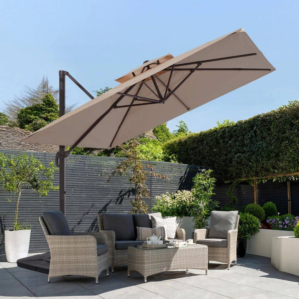 12 Ft. X 12 Ft. Aluminum Cantilever Patio Umbrella With Weighted Base In Beige 3 12 Ft. X 12 Ft. Aluminum Cantilever Patio Umbrella With Weighted Base In Beige - Image 3