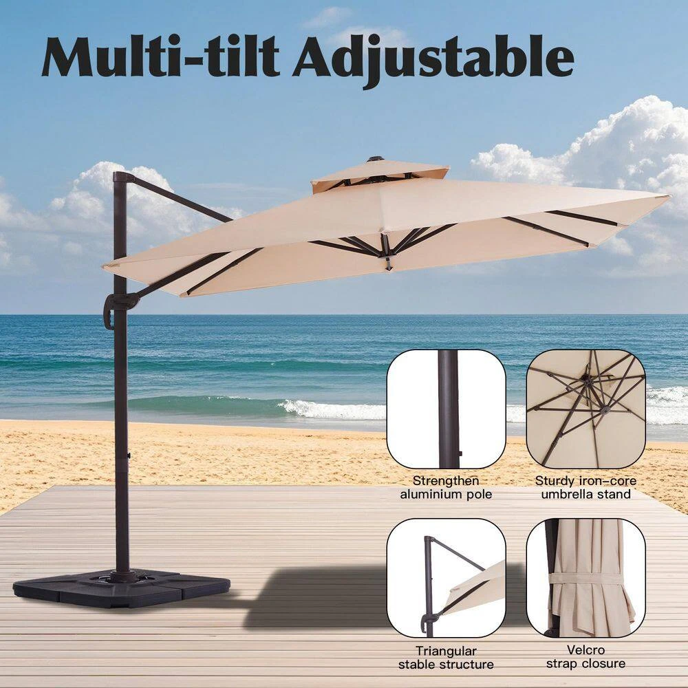 12 Ft. X 12 Ft. Aluminum Cantilever Patio Umbrella With Weighted Base In Beige 6 12 Ft. X 12 Ft. Aluminum Cantilever Patio Umbrella With Weighted Base In Beige - Image 6