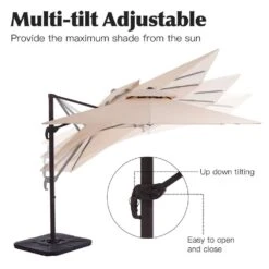 12 Ft. X 12 Ft. Aluminum Cantilever Patio Umbrella With Weighted Base In Beige 12 12 Ft. X 12 Ft. Aluminum Cantilever Patio Umbrella With Weighted Base In Beige -Jearey jearey cantilever umbrellas fx12ddz bg c3 1000