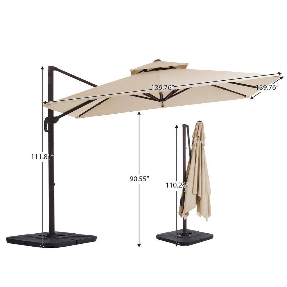 12 Ft. X 12 Ft. Aluminum Cantilever Patio Umbrella With Weighted Base In Beige 8 12 Ft. X 12 Ft. Aluminum Cantilever Patio Umbrella With Weighted Base In Beige - Image 8