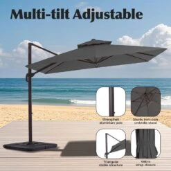 12 Ft. X 12 Ft. Aluminum Cantilever Patio Umbrella With Weighted Base In Gray -Jearey jearey cantilever umbrellas fx12ddz gy 4f 1000