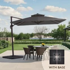 12 Ft. X 12 Ft. Aluminum Cantilever Patio Umbrella With Weighted Base In Gray
