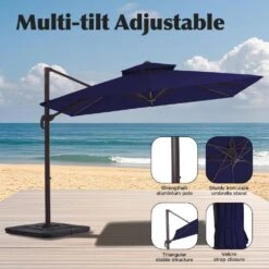 12 Ft. X 12 Ft. Aluminum Cantilever Patio Umbrella With Weighted Base In Navy -Jearey jearey cantilever umbrellas fx12ddz nv 4f 1000