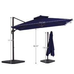 12 Ft. X 12 Ft. Aluminum Cantilever Patio Umbrella With Weighted Base In Navy -Jearey jearey cantilever umbrellas fx12ddz nv fa 1000