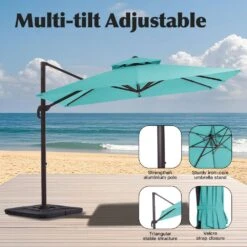 12 Ft. X 12 Ft. Aluminum Cantilever Patio Umbrella With Weighted Base In Peacock Blue -Jearey jearey cantilever umbrellas fx12ddz pb 4f 1000