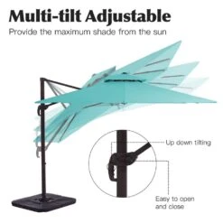 12 Ft. X 12 Ft. Aluminum Cantilever Patio Umbrella With Weighted Base In Peacock Blue -Jearey jearey cantilever umbrellas fx12ddz pb c3 1000