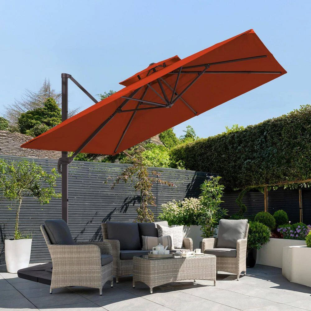 12 Ft. X 12 Ft. Aluminum Cantilever Patio Umbrella With Weighted Base In Pumpkin 3 12 Ft. X 12 Ft. Aluminum Cantilever Patio Umbrella With Weighted Base In Pumpkin - Image 3