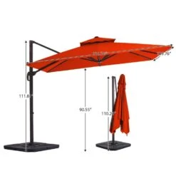 12 Ft. X 12 Ft. Aluminum Cantilever Patio Umbrella With Weighted Base In Pumpkin 17 12 Ft. X 12 Ft. Aluminum Cantilever Patio Umbrella With Weighted Base In Pumpkin -Jearey jearey cantilever umbrellas fx12ddz pp fa 1000