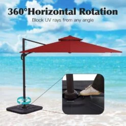 12 Ft. X 12 Ft. Aluminum Cantilever Patio Umbrella With Weighted Base In Red -Jearey jearey cantilever umbrellas fx12ddz rd 1f 1000