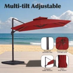 12 Ft. X 12 Ft. Aluminum Cantilever Patio Umbrella With Weighted Base In Red -Jearey jearey cantilever umbrellas fx12ddz rd 4f 1000