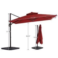 12 Ft. X 12 Ft. Aluminum Cantilever Patio Umbrella With Weighted Base In Red -Jearey jearey cantilever umbrellas fx12ddz rd fa 1000