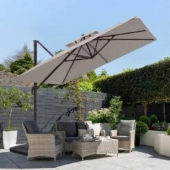 12 Ft. X 12 Ft. Aluminum Cantilever Patio Umbrella With Weighted Base In Off-White -Jearey jearey cantilever umbrellas fx12ddz wt 40 1000