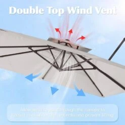 12 Ft. X 12 Ft. Aluminum Cantilever Patio Umbrella With Weighted Base In Off-White -Jearey jearey cantilever umbrellas fx12ddz wt 44 1000