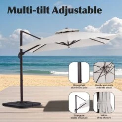 12 Ft. X 12 Ft. Aluminum Cantilever Patio Umbrella With Weighted Base In Off-White -Jearey jearey cantilever umbrellas fx12ddz wt 4f 1000