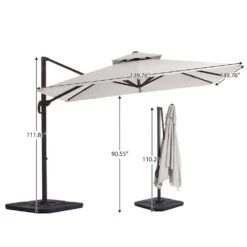 12 Ft. X 12 Ft. Aluminum Cantilever Patio Umbrella With Weighted Base In Off-White -Jearey jearey cantilever umbrellas fx12ddz wt fa 1000