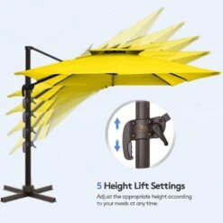 12 Ft. X 12 Ft. Aluminum Cantilever Patio Umbrella With Weighted Base In Yellow -Jearey jearey cantilever umbrellas fx12ddz ye c3 1000