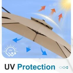 10 Ft. X 10 Ft. Square Outdoor Patio Cantilever Umbrella With Tilt In Beige -Jearey jearey cantilever umbrellas jylmfx10 dz bg 1f 1000