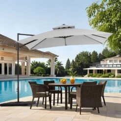 10 Ft. X 10 Ft. Square Outdoor Patio Cantilever Umbrella With Tilt In Light Gray
