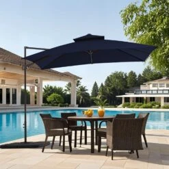 10 Ft. X 10 Ft. Square Outdoor Patio Cantilever Umbrella With Tilt In Navy