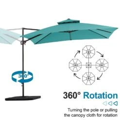 10 Ft. X 10 Ft. Square Outdoor Patio Cantilever Umbrella With Tilt In Peacock Blue -Jearey jearey cantilever umbrellas jylmfx10 dz pb 4f 1000