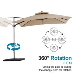 9 Ft. X 9 Ft. Square Outdoor Patio Cantilever Umbrella With Tilt In Beige -Jearey jearey cantilever umbrellas jylmfx9 dz bg 1f 1000