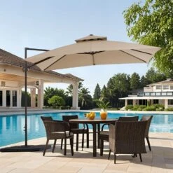 9 Ft. X 9 Ft. Square Outdoor Patio Cantilever Umbrella With Tilt In Beige