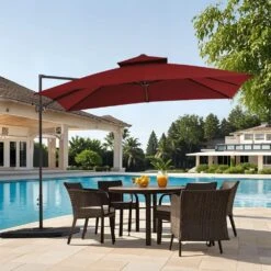 9 Ft. X 9 Ft. Square Outdoor Patio Cantilever Umbrella With Tilt In Red
