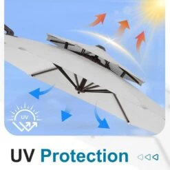 10 Ft. Outdoor Patio Cantilever Umbrella With Tilt In Light Gray -Jearey jearey cantilever umbrellas jylmyx10 lgy 1f 1000