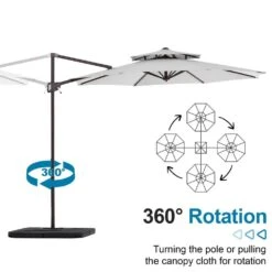 10 Ft. Outdoor Patio Cantilever Umbrella With Tilt In Light Gray -Jearey jearey cantilever umbrellas jylmyx10 lgy 4f 1000