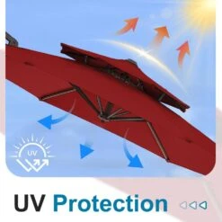 10 Ft. Outdoor Patio Cantilever Umbrella With Tilt In Red -Jearey jearey cantilever umbrellas jylmyx10 rd 1f 1000