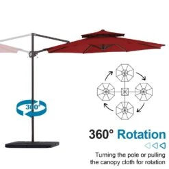 10 Ft. Outdoor Patio Cantilever Umbrella With Tilt In Red -Jearey jearey cantilever umbrellas jylmyx10 rd 4f 1000