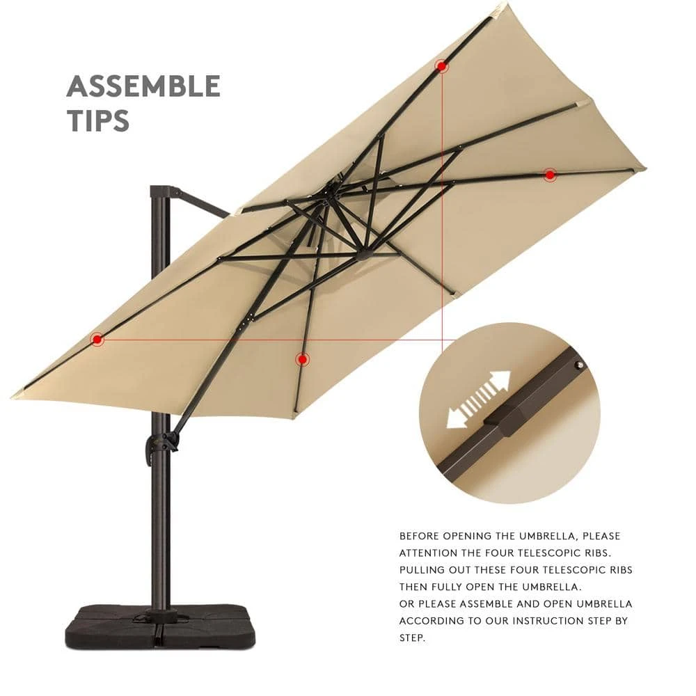 10 Ft. X 10 Ft. Square Two-Tier Top Rotation Outdoor Cantilever Patio Umbrella With Cover In Beige 6 10 Ft. X 10 Ft. Square Two-Tier Top Rotation Outdoor Cantilever Patio Umbrella With Cover In Beige - Image 6