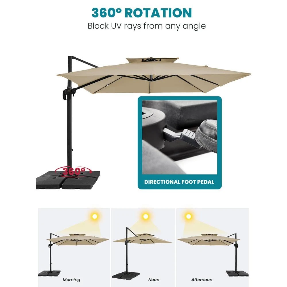 10 Ft. X 10 Ft. Square Two-Tier Top Rotation Outdoor Cantilever Patio Umbrella With Cover In Beige 5 10 Ft. X 10 Ft. Square Two-Tier Top Rotation Outdoor Cantilever Patio Umbrella With Cover In Beige - Image 5