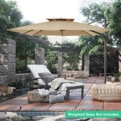 10 Ft. X 10 Ft. Square Two-Tier Top Rotation Outdoor Cantilever Patio Umbrella With Cover In Beige 10 10 Ft. X 10 Ft. Square Two-Tier Top Rotation Outdoor Cantilever Patio Umbrella With Cover In Beige -Jearey jearey cantilever umbrellas lk10fx beige e1 1000