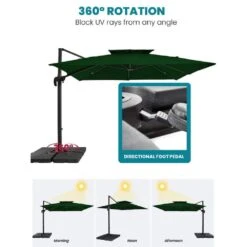 10 Ft. X 10 Ft. Square 2-Tier Top Rotation Outdoor Cantilever Patio Umbrella With Cover In Dark Green -Jearey jearey cantilever umbrellas lk10fx dgreen 1f 1000