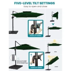 10 Ft. X 10 Ft. Square 2-Tier Top Rotation Outdoor Cantilever Patio Umbrella With Cover In Dark Green -Jearey jearey cantilever umbrellas lk10fx dgreen c3 1000