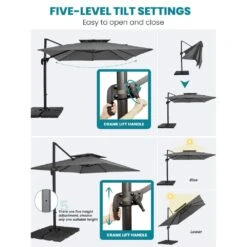 10 Ft. X 10 Ft. Square Two-Tier Top Rotation Outdoor Cantilever Patio Umbrella With Cover In Gray 14 10 Ft. X 10 Ft. Square Two-Tier Top Rotation Outdoor Cantilever Patio Umbrella With Cover In Gray -Jearey jearey cantilever umbrellas lk10fx gray 40 1000