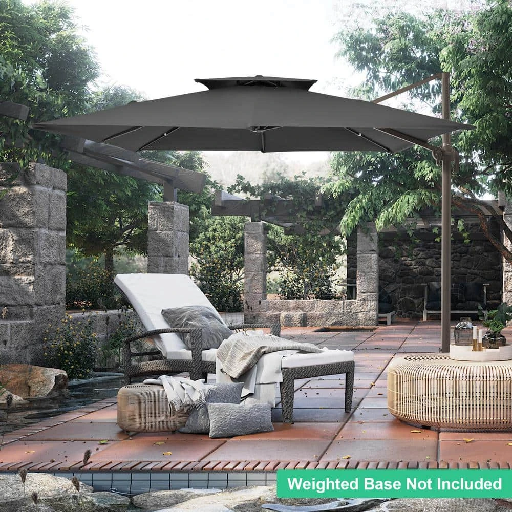 10 Ft. X 10 Ft. Square Two-Tier Top Rotation Outdoor Cantilever Patio Umbrella With Cover In Gray 9 10 Ft. X 10 Ft. Square Two-Tier Top Rotation Outdoor Cantilever Patio Umbrella With Cover In Gray - Image 9