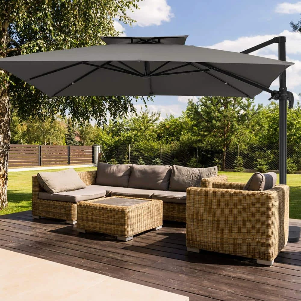 10 Ft. X 10 Ft. Square Two-Tier Top Rotation Outdoor Cantilever Patio Umbrella With Cover In Gray 1 10 Ft. X 10 Ft. Square Two-Tier Top Rotation Outdoor Cantilever Patio Umbrella With Cover In Gray