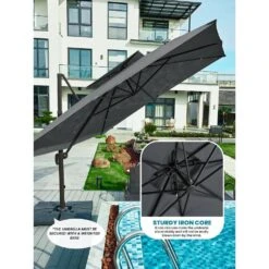 10 Ft. X 10 Ft. Square Two-Tier Top Rotation Outdoor Cantilever Patio Umbrella With Cover In Gray 18 10 Ft. X 10 Ft. Square Two-Tier Top Rotation Outdoor Cantilever Patio Umbrella With Cover In Gray -Jearey jearey cantilever umbrellas lk10fx gray 77 1000