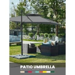 10 Ft. X 10 Ft. Square Two-Tier Top Rotation Outdoor Cantilever Patio Umbrella With Cover In Gray 22 10 Ft. X 10 Ft. Square Two-Tier Top Rotation Outdoor Cantilever Patio Umbrella With Cover In Gray -Jearey jearey cantilever umbrellas lk10fx gray d4 1000