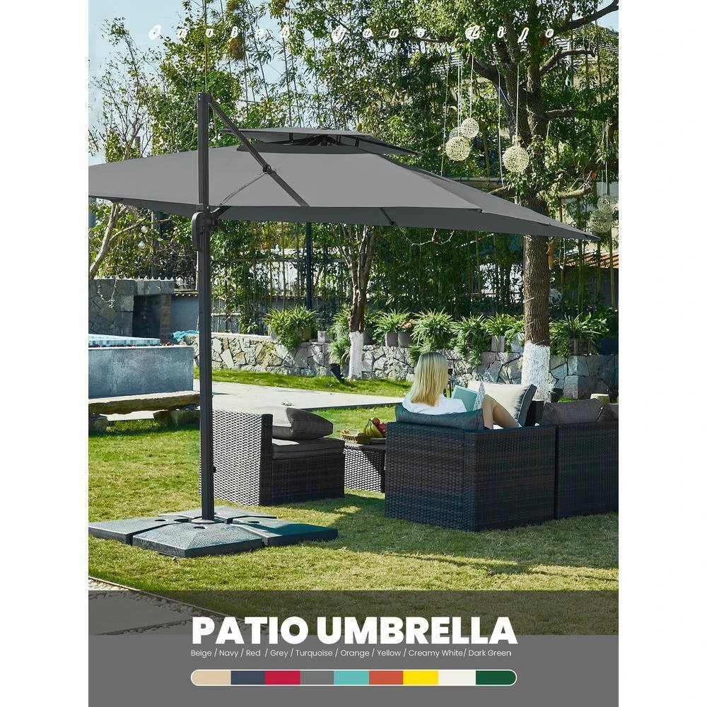 10 Ft. X 10 Ft. Square Two-Tier Top Rotation Outdoor Cantilever Patio Umbrella With Cover In Gray 11 10 Ft. X 10 Ft. Square Two-Tier Top Rotation Outdoor Cantilever Patio Umbrella With Cover In Gray - Image 11