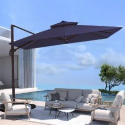 10 Ft. X 10 Ft. Square Two-Tier Top Rotation Outdoor Cantilever Patio Umbrella With Cover In Navy -Jearey jearey cantilever umbrellas lk10fx navy 31 1000