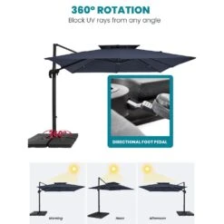 10 Ft. X 10 Ft. Square Two-Tier Top Rotation Outdoor Cantilever Patio Umbrella With Cover In Navy -Jearey jearey cantilever umbrellas lk10fx navy 66 1000