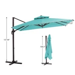 10 Ft. X 10 Ft. Square Two-Tier Top Rotation Outdoor Cantilever Patio Umbrella With Cover In Peacock Blue -Jearey jearey cantilever umbrellas lk10fx pblue 1f 1000