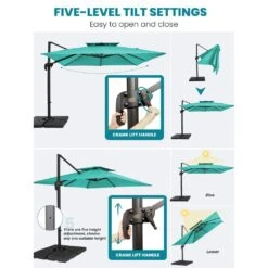 10 Ft. X 10 Ft. Square Two-Tier Top Rotation Outdoor Cantilever Patio Umbrella With Cover In Peacock Blue -Jearey jearey cantilever umbrellas lk10fx pblue 40 1000