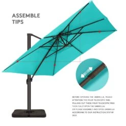 10 Ft. X 10 Ft. Square Two-Tier Top Rotation Outdoor Cantilever Patio Umbrella With Cover In Peacock Blue -Jearey jearey cantilever umbrellas lk10fx pblue 4f 1000