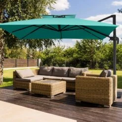 10 Ft. X 10 Ft. Square Two-Tier Top Rotation Outdoor Cantilever Patio Umbrella With Cover In Peacock Blue
